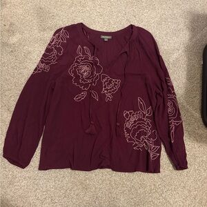 Women's Floral Embroidered Top - Burgundy